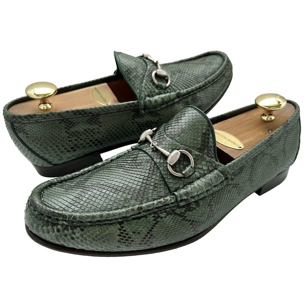 $3000 Gucci Mens Python 1953 Horsebit Shoes Green Snakeskin Loafers US 9 UK 8.5 - Picture 4 of 12